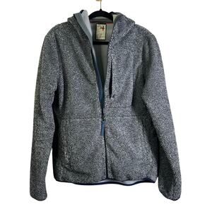 RELWEN Jacket Medium Coat Sherpa Shag Fleece Hooded Zip Pockets Layer